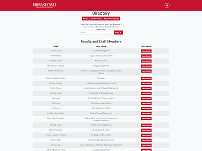 Screenshot of Fresno State directory homepage